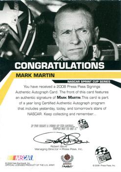 2008 Press Pass - Signings Gold #NNO Mark Martin Back