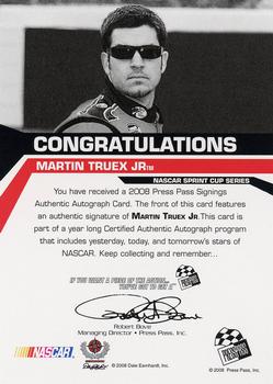 2008 Press Pass - Signings Gold #NNO Martin Truex Jr. Back