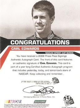 2008 Press Pass - Signings Silver #NNO Carl Edwards Back