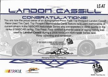 2008 Press Pass - Top Prospects Tires Autographs #LC-AT Landon Cassill Back