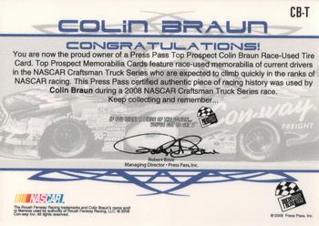 2008 Press Pass - Top Prospects Tires Gold #CB-T Colin Braun Back