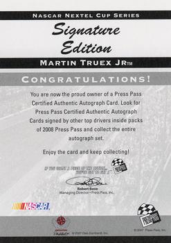2008 Press Pass - Wal-Mart Autographs #NNO Martin Truex Jr. Back