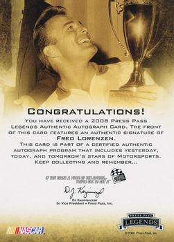 2008 Press Pass Legends - Autographs Black #NNO Fred Lorenzen Back