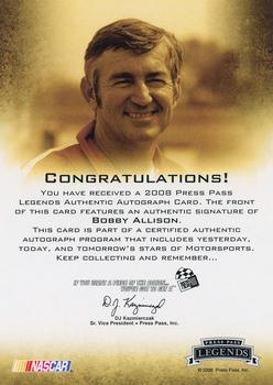 2008 Press Pass Legends - Autographs Blue #NNO Bobby Allison Back