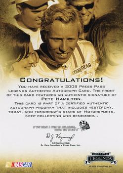 2008 Press Pass Legends - Autographs Blue #NNO Pete Hamilton Back