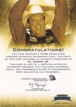 2008 Press Pass Legends - Autographs Blue #NNO Al Unser Jr. Back