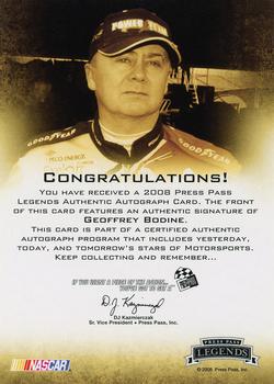 2008 Press Pass Legends - Autographs Blue Inscriptions #NNO Geoff Bodine/Bo Dyn Bobsled Back