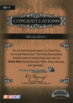 2008 Press Pass Legends - Racing Artifacts Firesuit Bronze #BB-F Buddy Baker Back