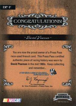 2008 Press Pass Legends - Racing Artifacts Firesuit Bronze #DP-F David Pearson Back