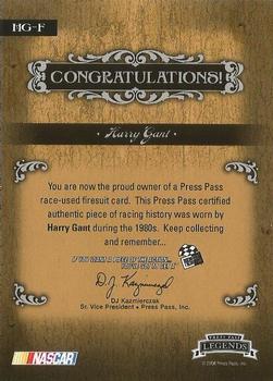 2008 Press Pass Legends - Racing Artifacts Firesuit Bronze #HG-F Harry Gant Back