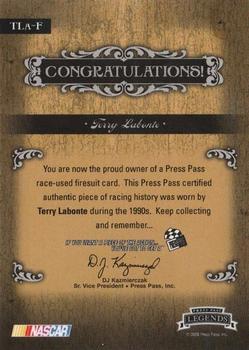 2008 Press Pass Legends - Racing Artifacts Firesuit Bronze #TLa-F Terry Labonte Back