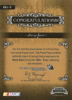 2008 Press Pass Legends - Racing Artifacts Firesuit Patch #HG-F Harry Gant Back
