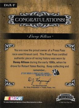 2008 Press Pass Legends - Racing Artifacts Firesuit Patch #DaA-F Davey Allison Back