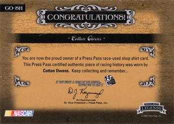 2008 Press Pass Legends - Racing Artifacts Shirt Silver #CO-SH Cotton Owens Back