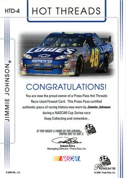 2008 Press Pass Premium - Hot Threads Drivers #HTD-4 Jimmie Johnson Back