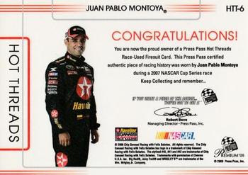 2008 Press Pass Premium - Hot Threads Team #HTT-6 Juan Pablo Montoya Back