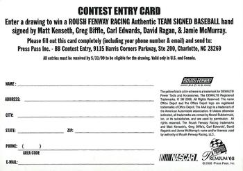 2008 Press Pass Premium - Team Signed Baseballs Contest #NNO Carl Edwards / Matt Kenseth / Jamie McMurray / Greg Biffle / David Ragan Back
