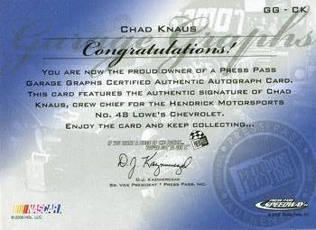 2008 Press Pass Speedway - Garage Graphs #GG-CK Chad Knaus Back