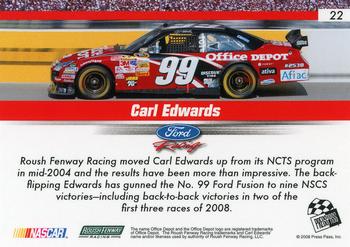 2008 Press Pass Speedway - Red #22 Carl Edwards Back