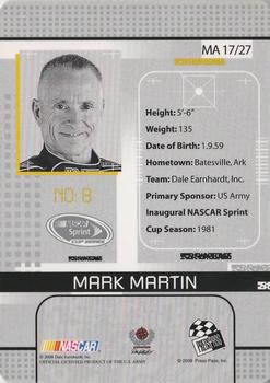 2008 Press Pass Stealth - Maximum Access #MA 17 Mark Martin Back
