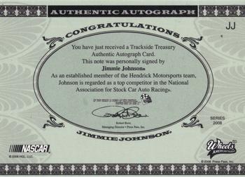 2008 Wheels American Thunder - Trackside Treasury Autographs Gold #JJ Jimmie Johnson Back