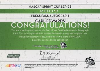 2009 Press Pass - Autograph Chase Edition #NNO Carl Edwards Back