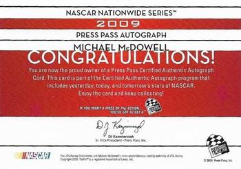 2009 Press Pass - Autograph Gold #NNO Michael McDowell Back