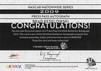 2009 Press Pass - Autograph Silver #NNO Brad Keselowski Back