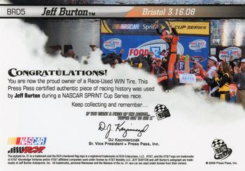 2009 Press Pass - Burning Rubber-Silver Driver Series #BRD5 Jeff Burton Back