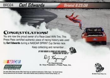 2009 Press Pass - Burning Rubber-Silver Driver Series #BRD24 Carl Edwards Back