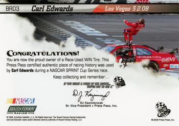 2009 Press Pass - Burning Rubber-Driver Series-Prime Cut #BRD3 Carl Edwards/Las Vegas March 2 Back
