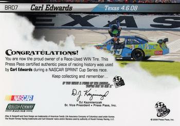 2009 Press Pass - Burning Rubber-Driver Series-Prime Cut #BRD7 Carl Edwards/Texas April 6 Back