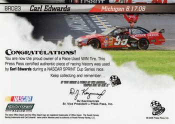 2009 Press Pass - Burning Rubber-Driver Series-Prime Cut #BRD23 Carl Edwards/Michigan August 17 Back