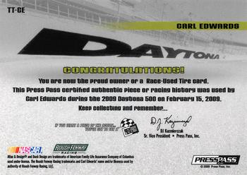 2009 Press Pass - Daytona 500 Tires #TT-CE Carl Edwards Back