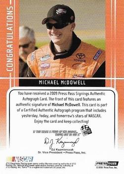 2009 Press Pass - Signings Blue #NNO Michael McDowell Back