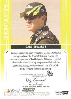 2009 Press Pass - Signings Gold #NNO Carl Edwards Back
