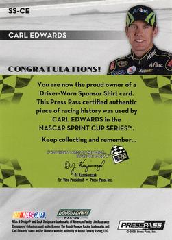 2009 Press Pass - Sponsor Swatches #SS-CE Carl Edwards Back