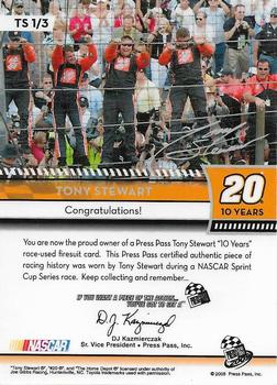 2009 Press Pass - Tony Stewart 10 Years Firesuit #TS 1 Tony Stewart Back