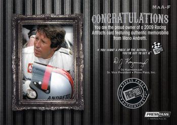 2009 Press Pass Legends - Artifacts Firesuits Silver #MaA-F Mario Andretti Back