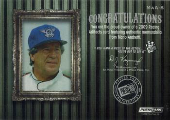 2009 Press Pass Legends - Artifacts Shoes Silver #MaA-S Mario Andretti Back