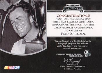 2009 Press Pass Legends - Autographs #NNO Fred Lorenzen Back