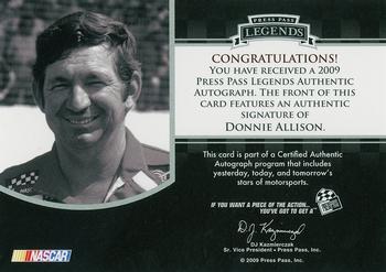 2009 Press Pass Legends - Autographs Gold #NNO Donnie Allison Back