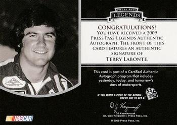2009 Press Pass Legends - Autographs Red #NNO Terry Labonte Back