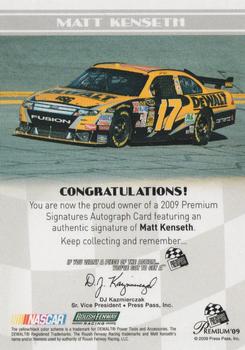 2009 Press Pass Premium - Premium Signatures Gold #NNO Matt Kenseth Back