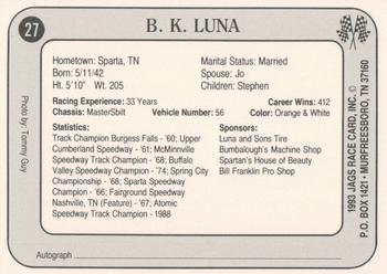 1993 Jags #27 B.K. Luna Back