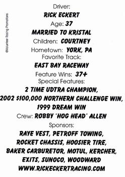 2003 Volunteer Racing Promotions Dirt Trax #NNO Rick Eckert Back