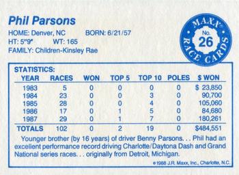 1988 Maxx #26 Phil Parsons Back