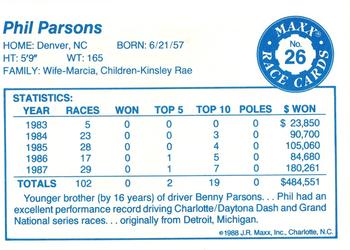 1988 Maxx #26 Phil Parsons Back