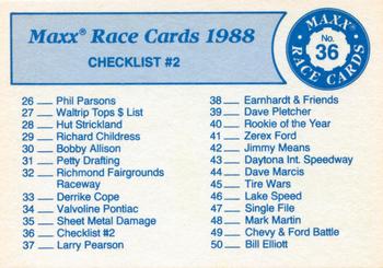 1988 Maxx #36 Checklist 2 Back