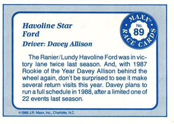 1988 Maxx #89 Davey Allison's Car Back